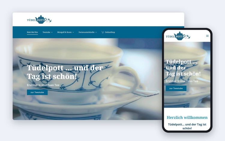 The home page on a desktop and on a phone
