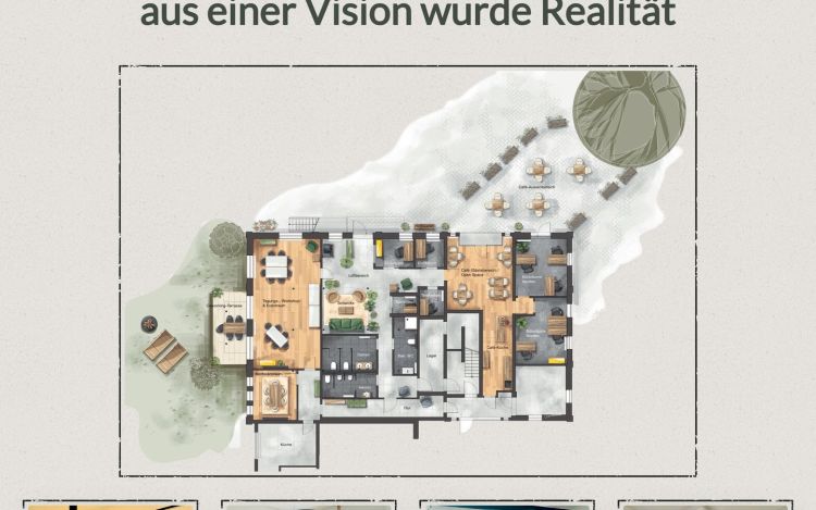 Floor plan of the coworking space on fuenfterhof.de