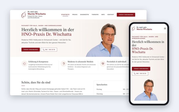 The home page on a desktop and on a phone