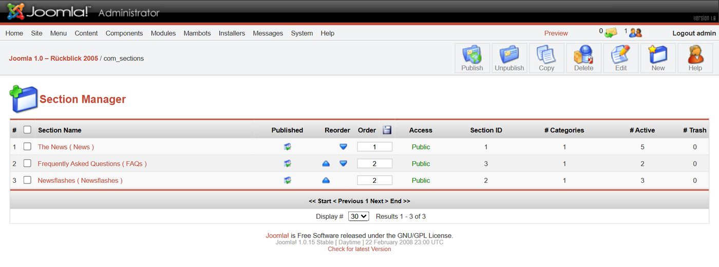Joomla 1.0: Section Manager