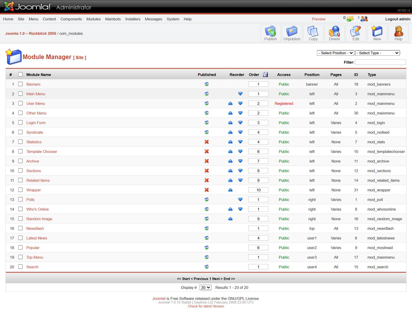 Joomla 1.0: Module Manager