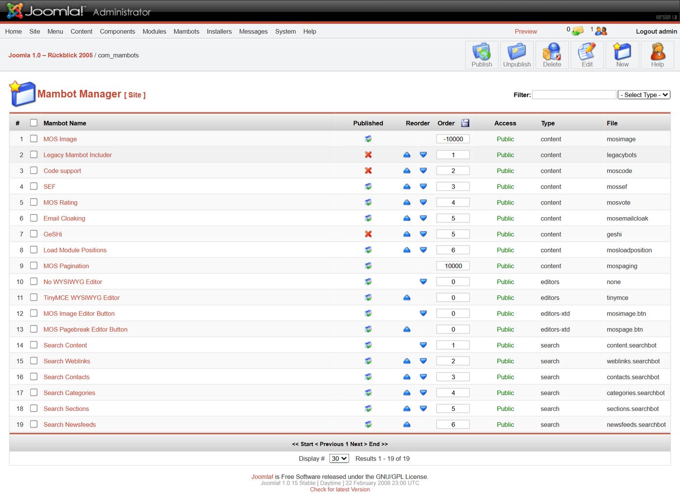 Joomla 1.0: Mambot Manager