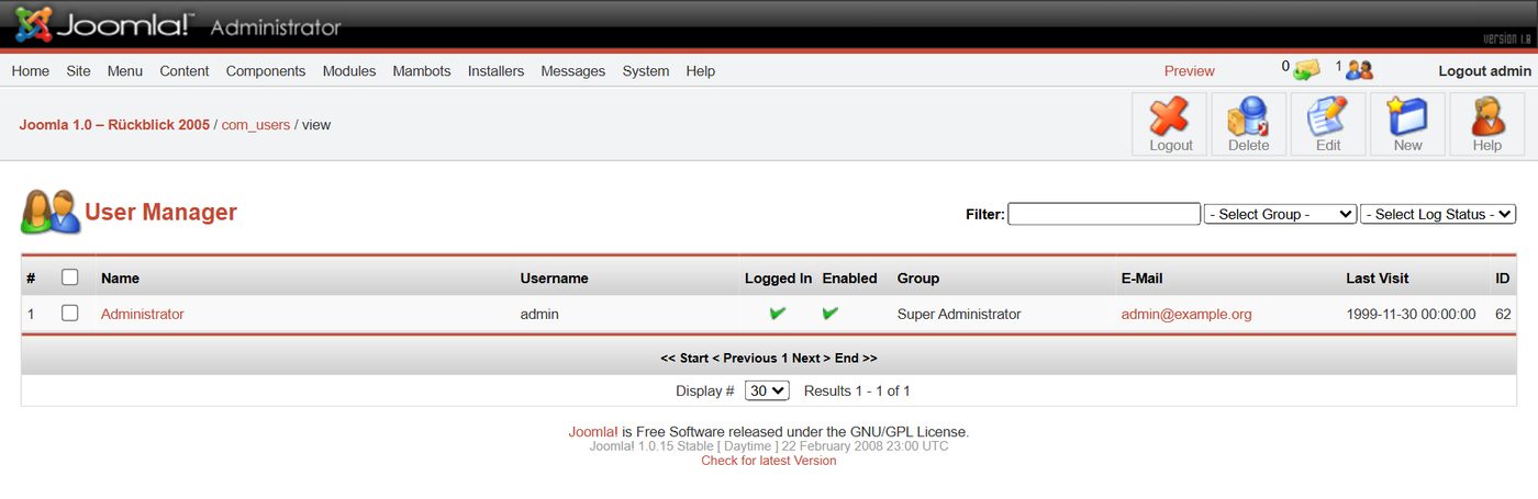 Joomla 1.0: User Manager