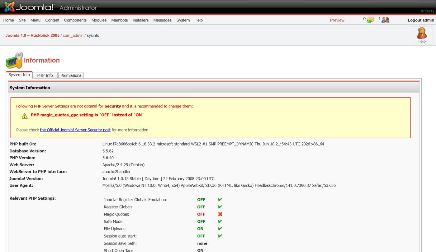 Joomla 1.0: System Info