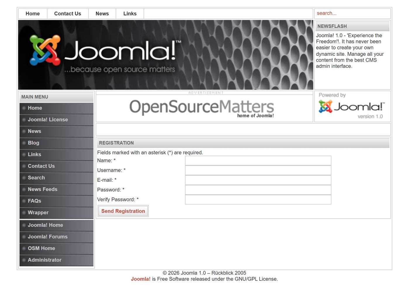 Joomla 1.0: registration