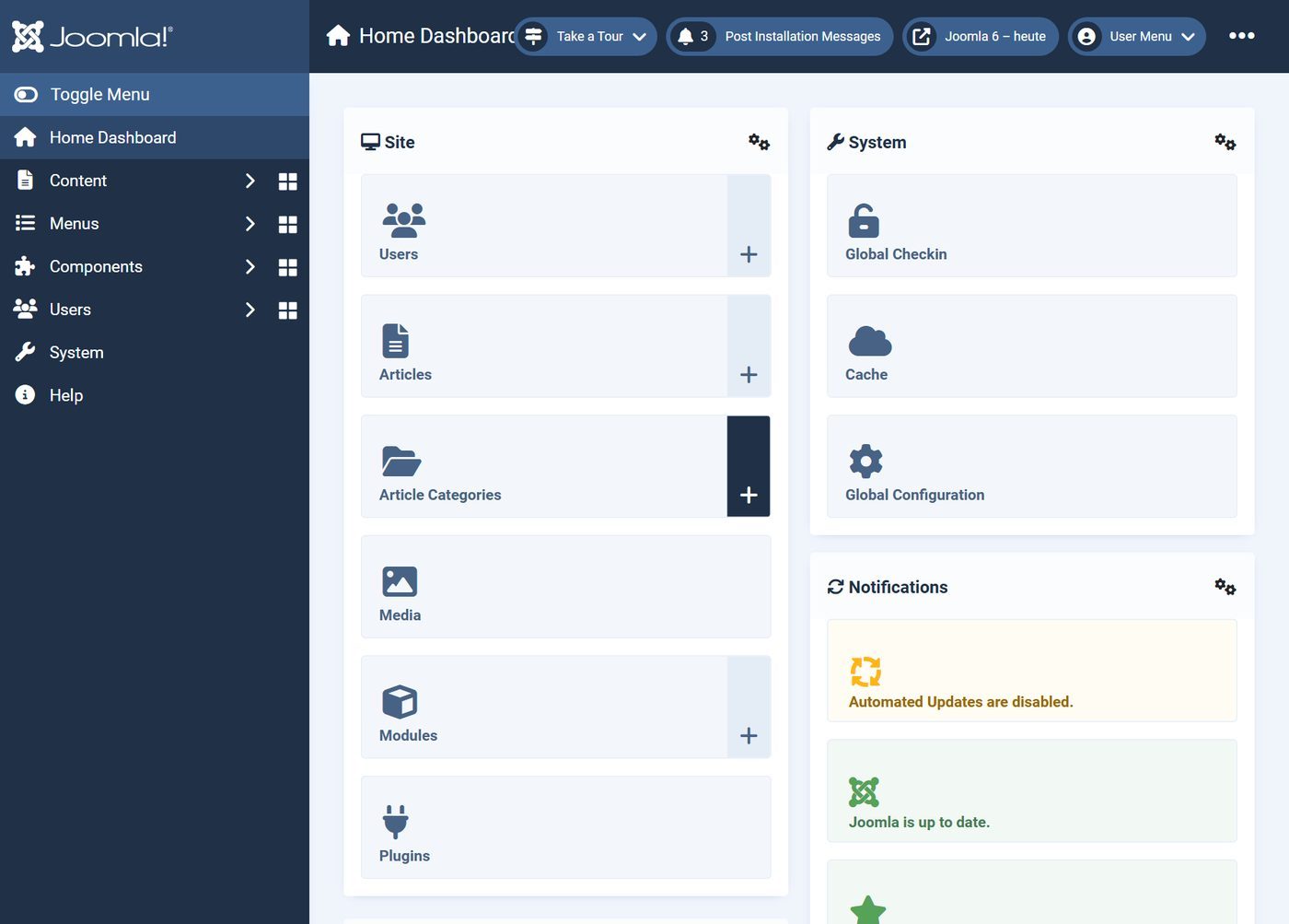 The Home Dashboard.