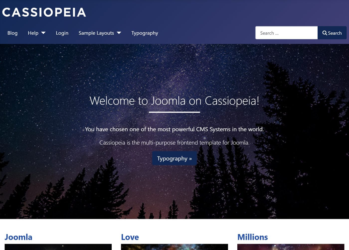 The website with Cassiopeia and sample data.