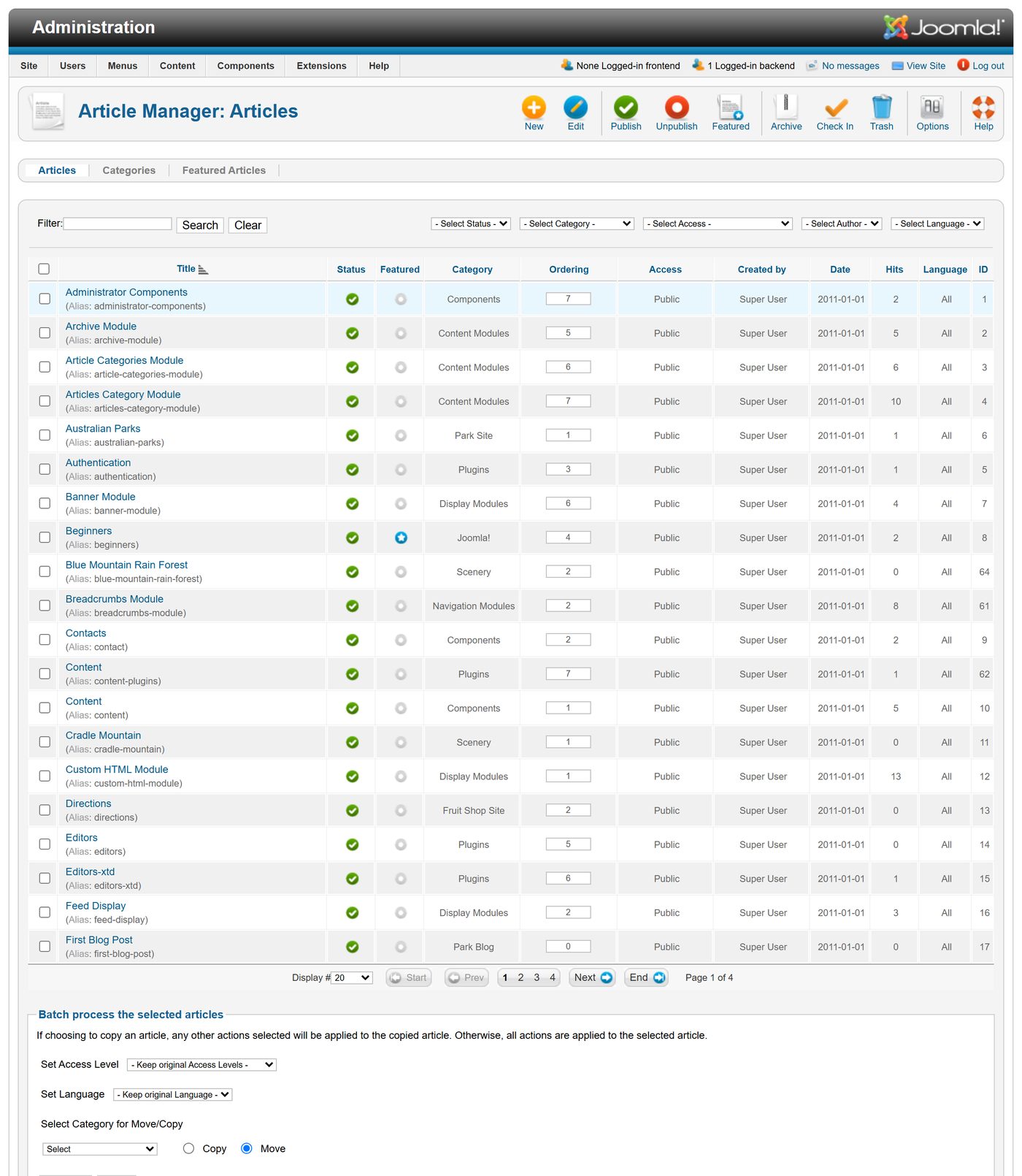 Joomla 1.7: The article list