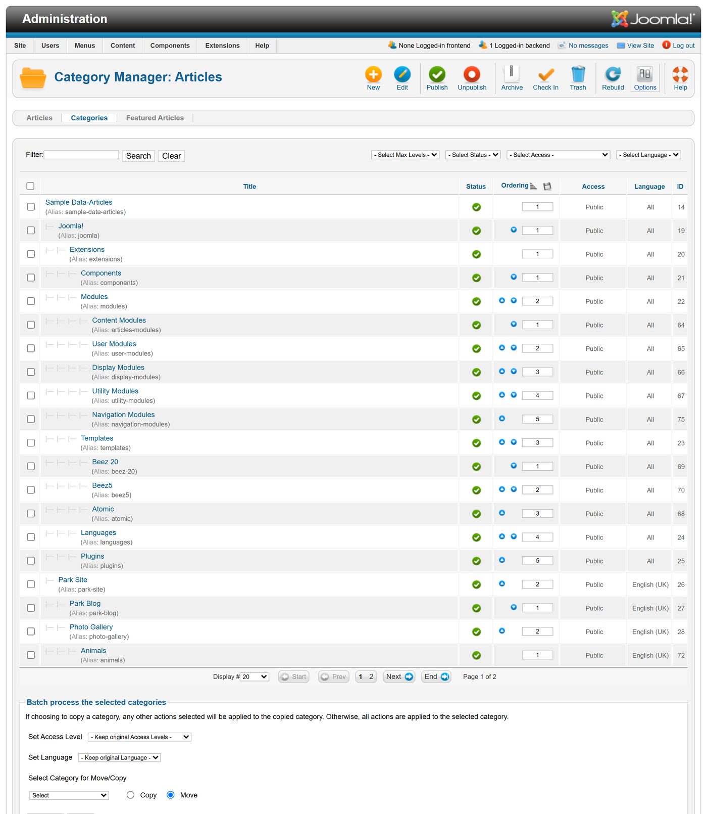 Joomla 1.7: The categories