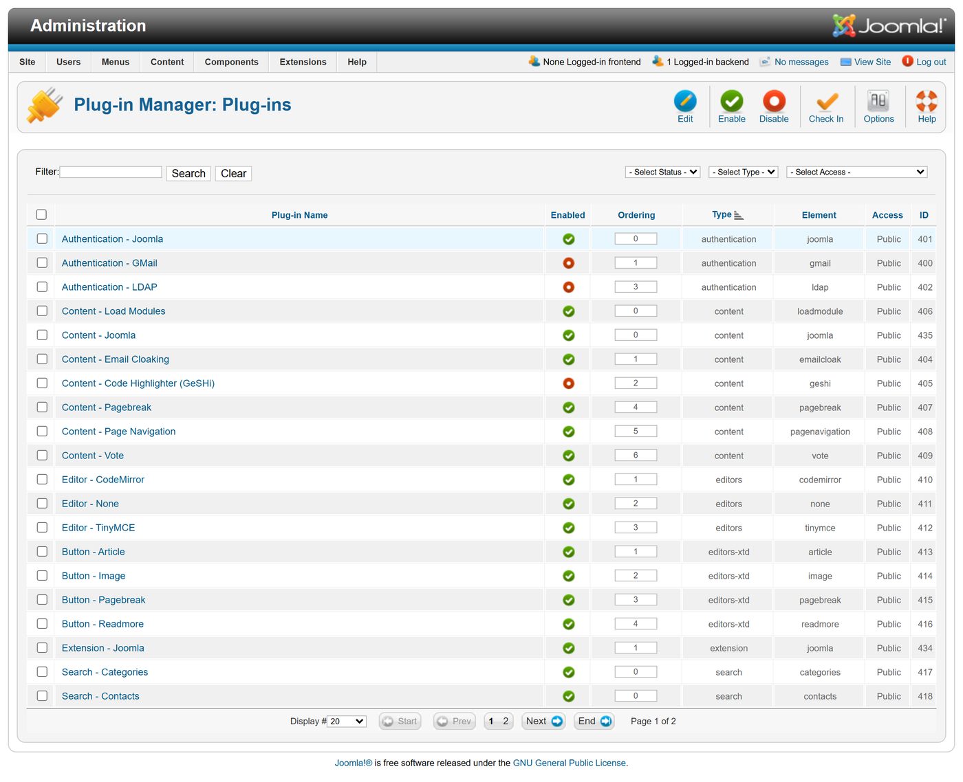 Joomla 1.7: The plugins