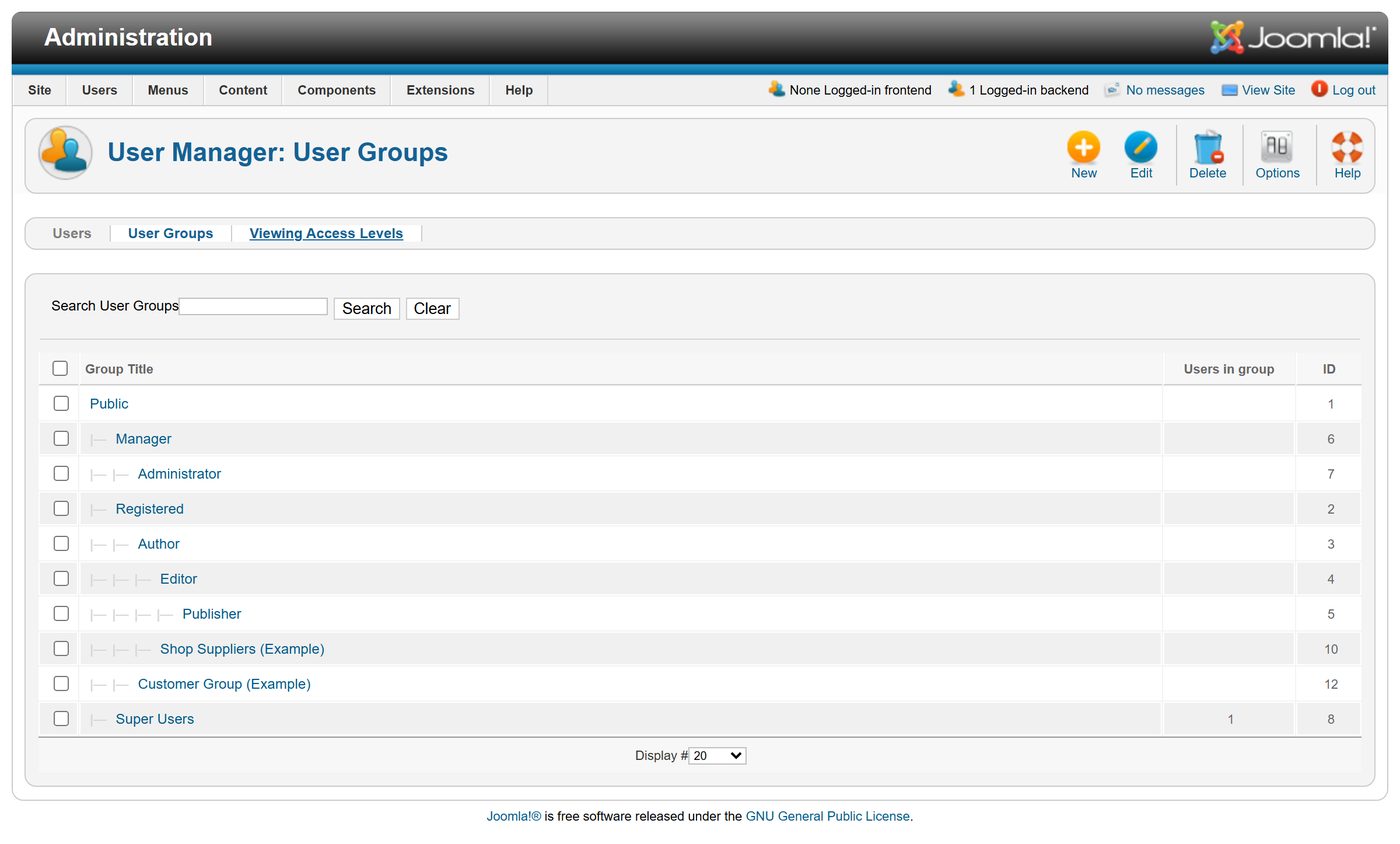 Joomla 1.7: The user groups