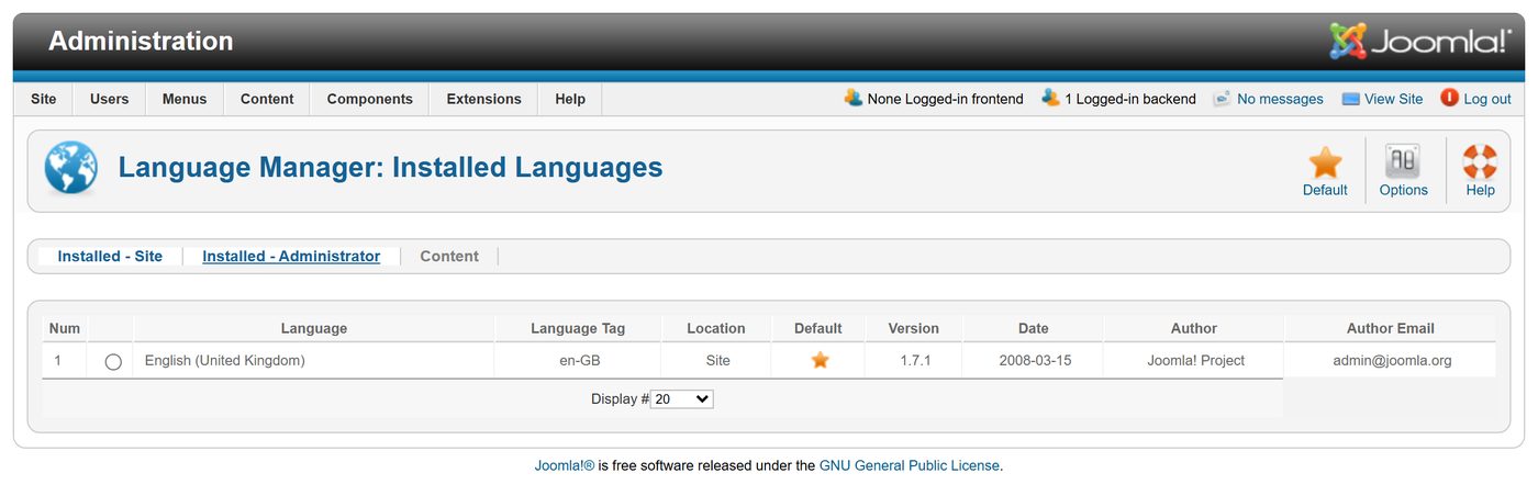 Joomla 1.7: The Language Manager with tabs