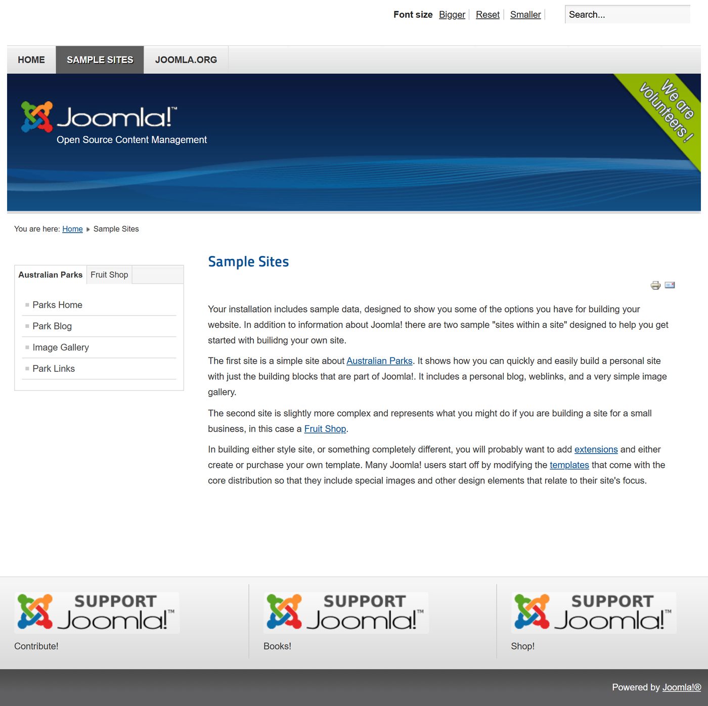 Joomla 1.7: Sample Sites