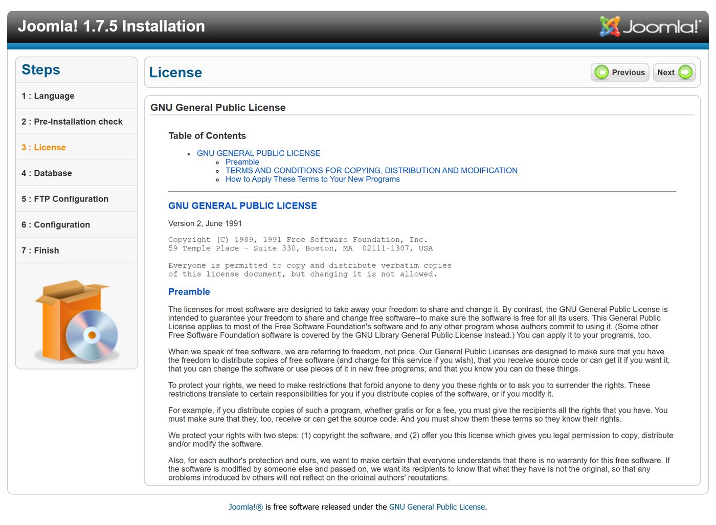 Joomla 1.7 installer: step 3