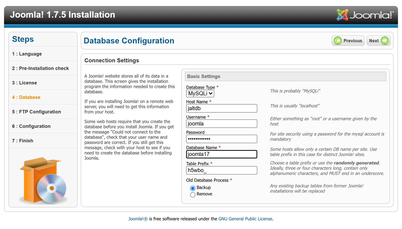 Joomla 1.7 installer: step 4