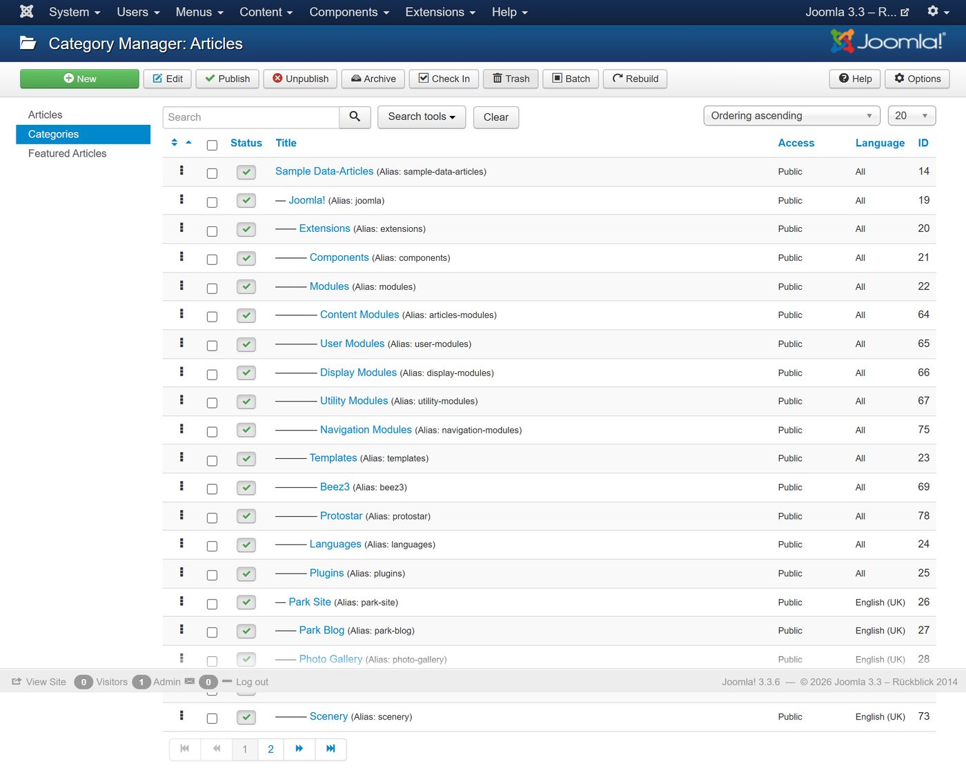Joomla 3.3: The categories