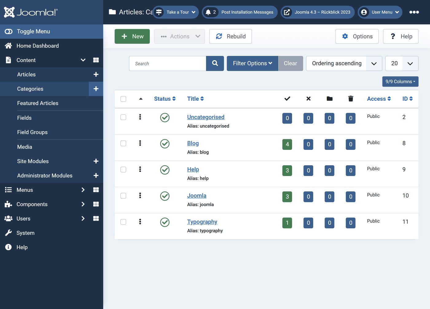 Joomla 4.3: The categories