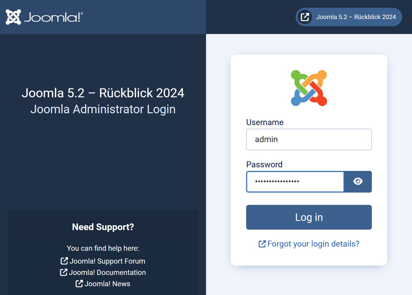 Joomla 5.2: The backend login