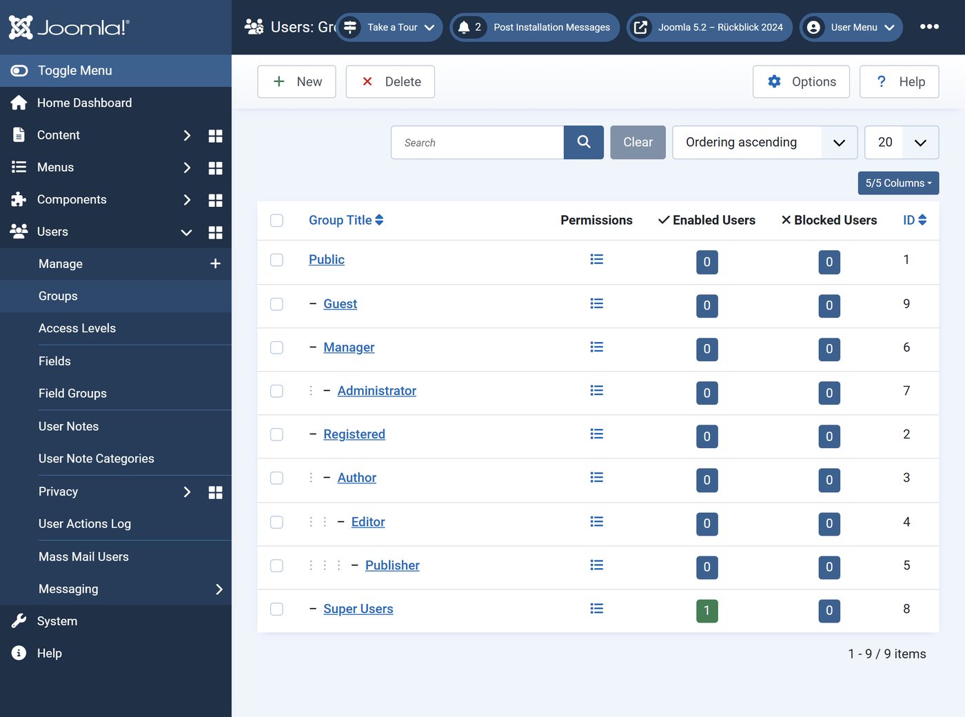 Joomla 5.2: The user groups