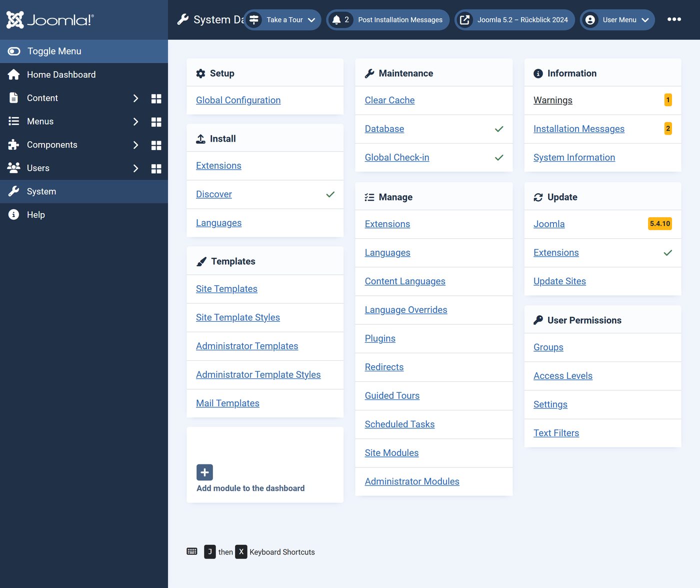 Joomla 5.2: The System Dashboard