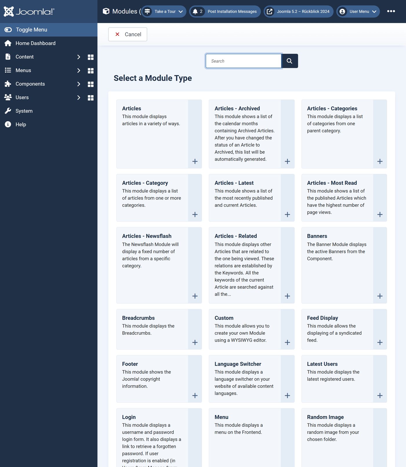 Joomla 5.2: The module types – with the new