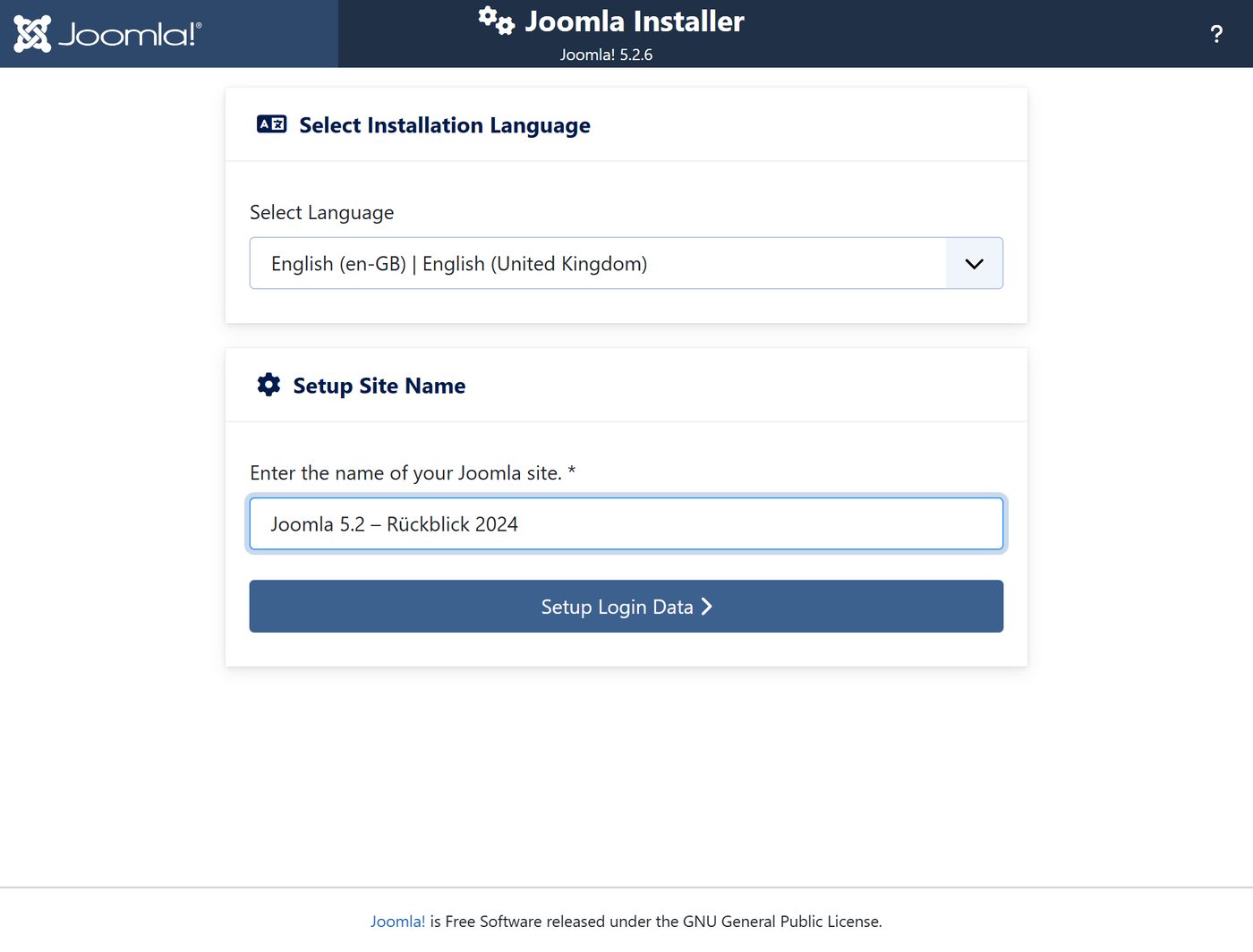 Joomla 5.2 installer: step 1