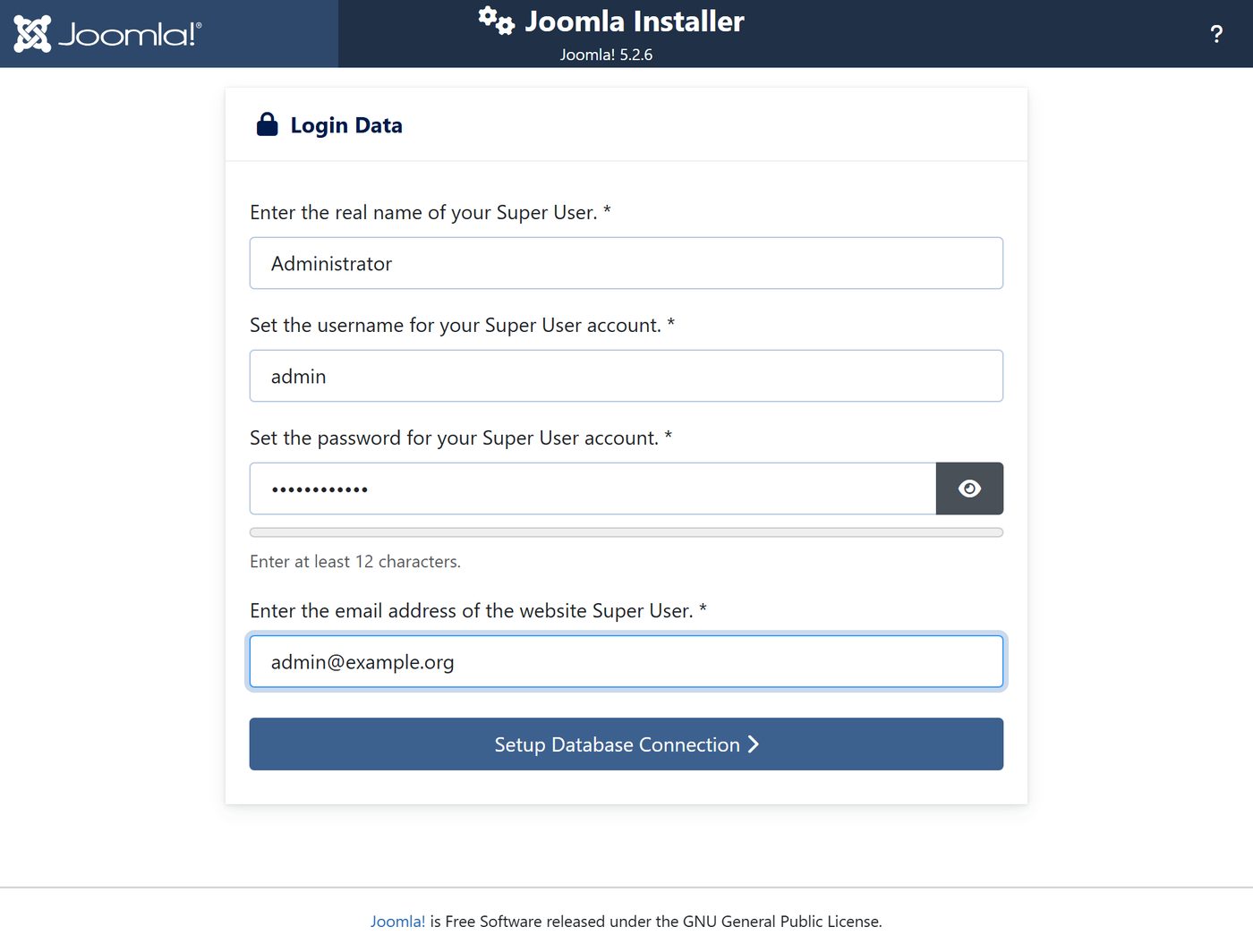 Joomla 5.2 installer: step 2