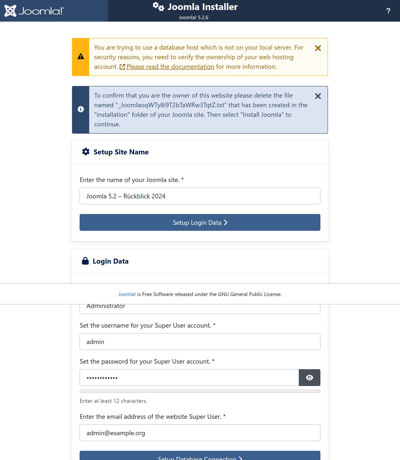 Joomla 5.2 installer: step 4
