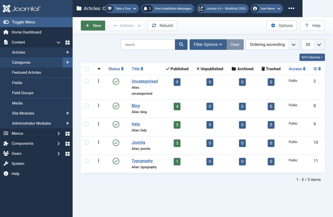 Joomla 5.4: The categories