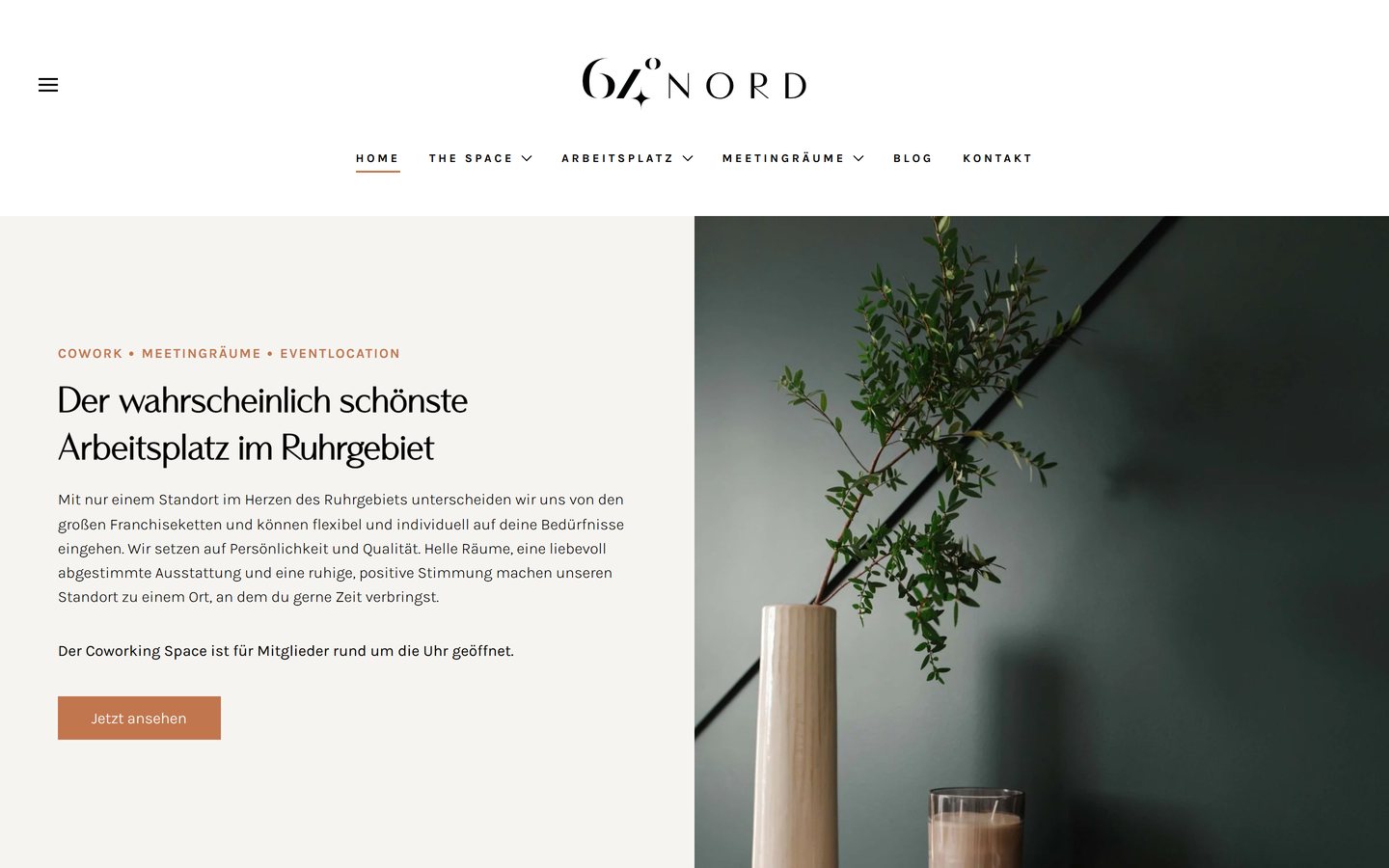 Home page of 64gradnord.de: “Probably the most beautiful workplace in the Ruhr area”