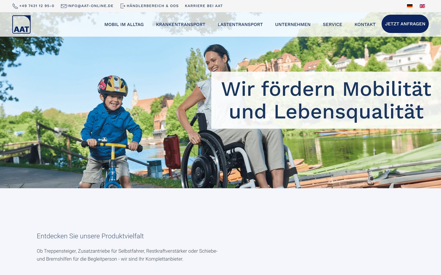 Home page of aat-online.de with the motto “Wir fördern Mobilität und Lebensqualität”