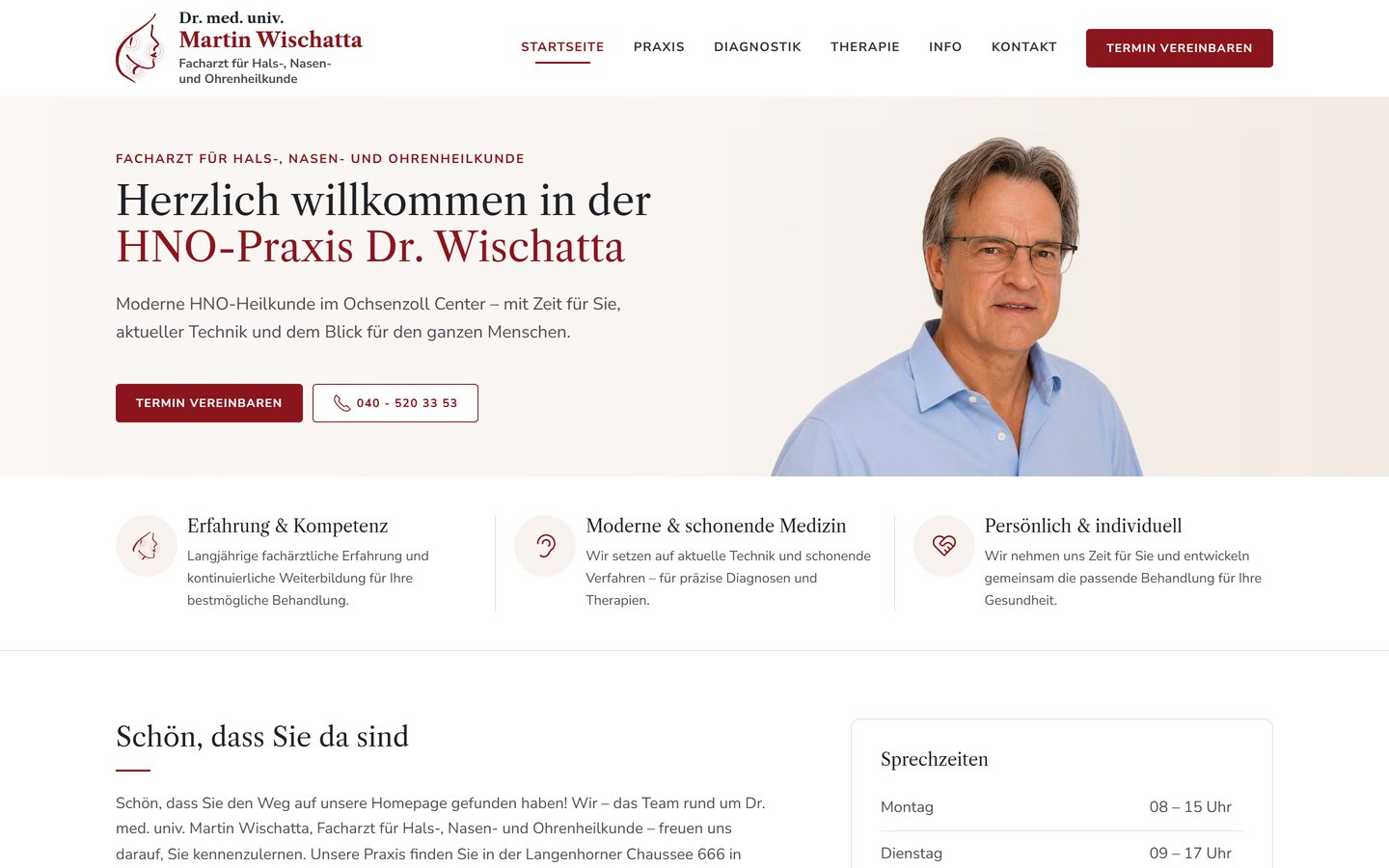 Home page of the ENT practice Dr. Wischatta in Hamburg-Langenhorn