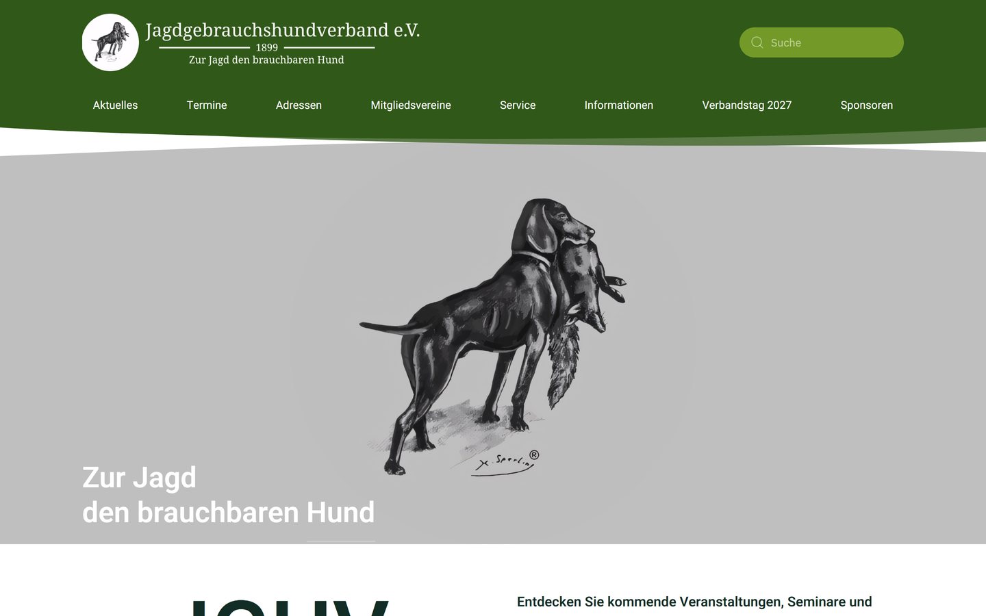 Home page of jghv.de with the motto “Zur Jagd den brauchbaren Hund”