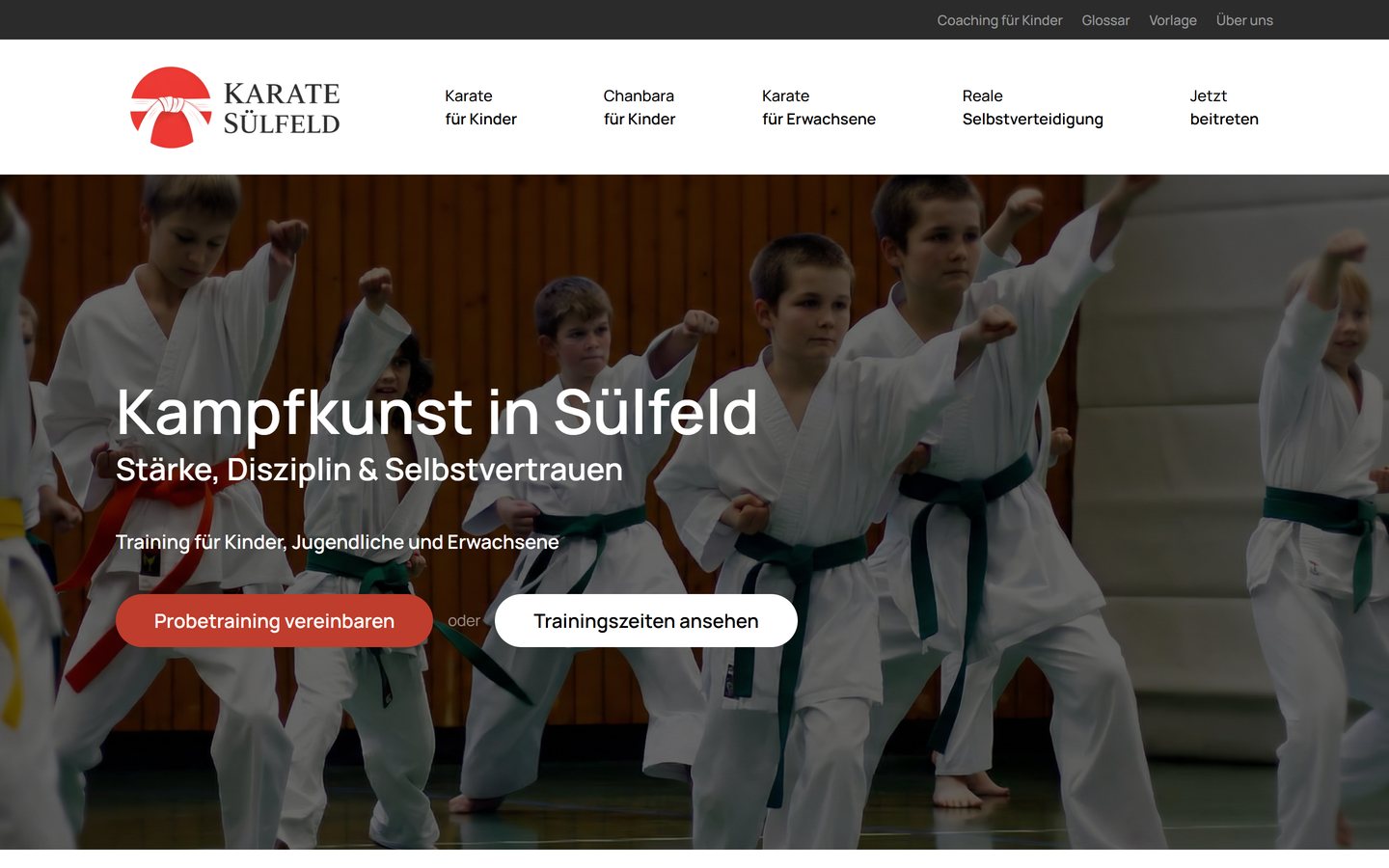 Home page of the new website: “Martial arts in Sülfeld – strength, discipline & self-confidence”