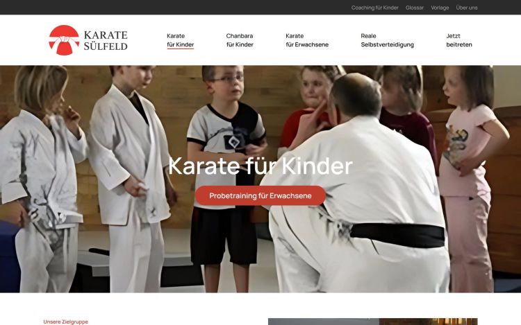 Page “Karate for children” with title picture and trial lesson