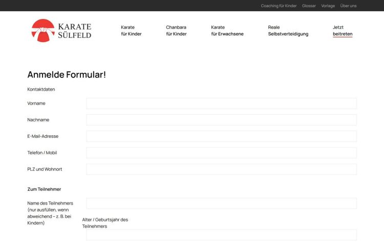 Registration form with course selection